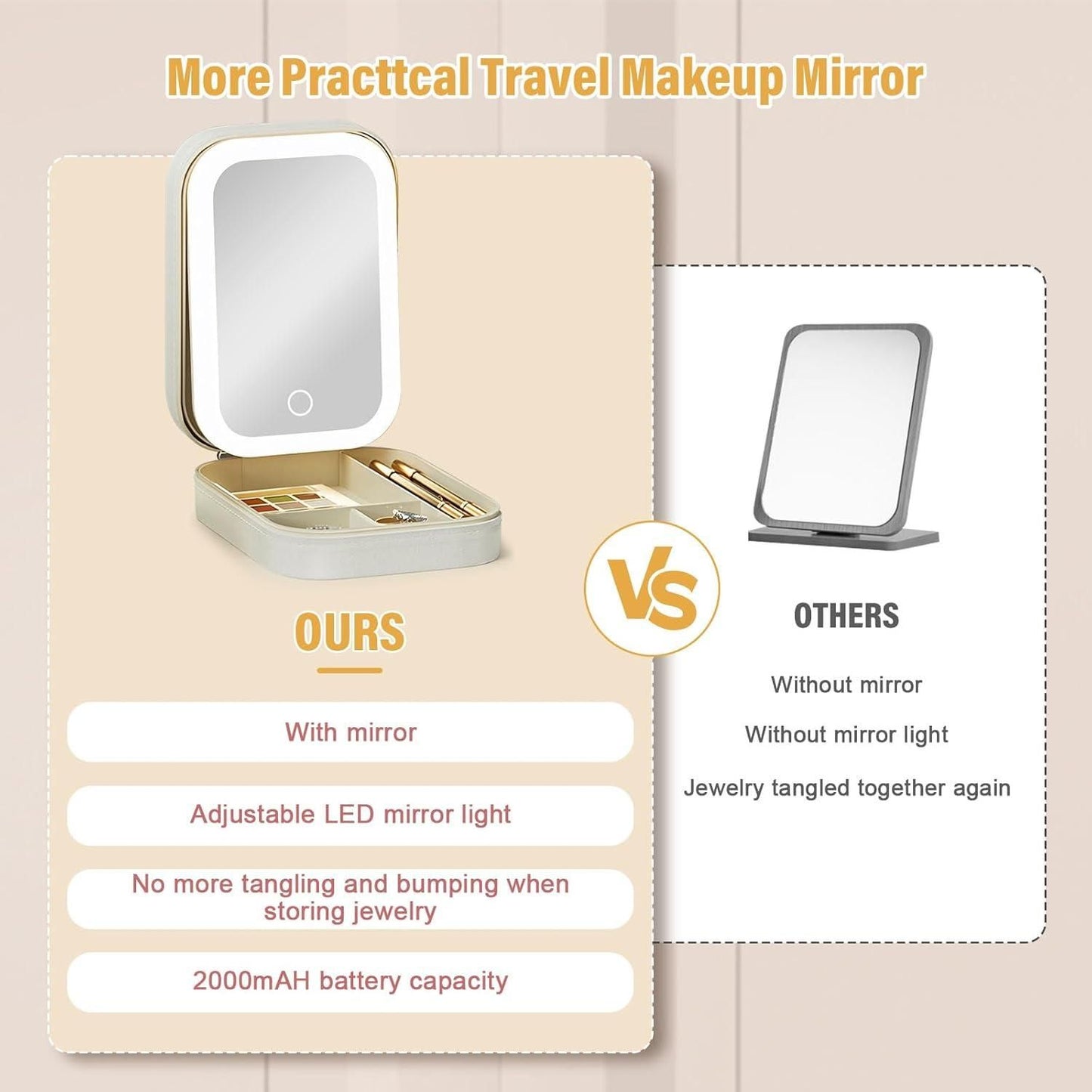 Leather Mirror Box – with Built-in LED Vanity Mirror for Jewelry & Accessories