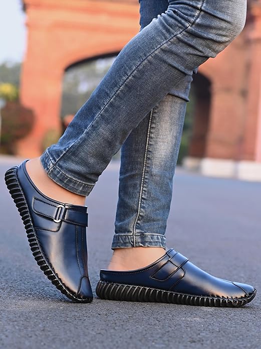 Blue Synthetic Leather Slip-On Comfort Casuals Shoes For Men: Size-6