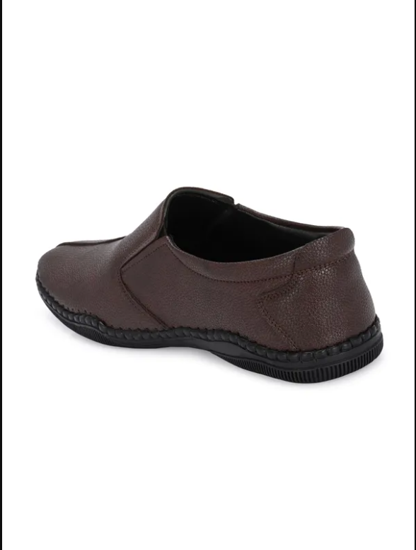 Brown Solid Round Toe Formal Slip-On Shoes