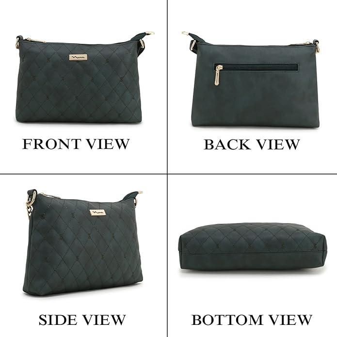 Shining Star Women's PU Quilted Sling Bag (Dark Green)