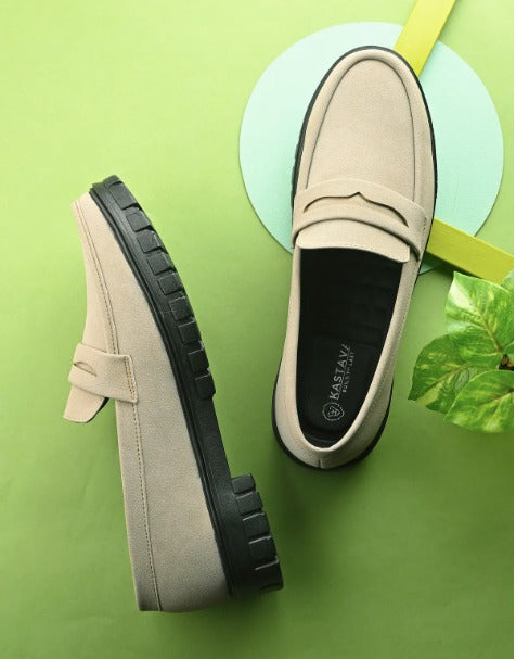 Men Round Toe Slip-On Loafers Cream_11