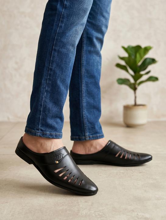 Men's Black Slip-On Casual Comfort Loafers with Cut-Out Design