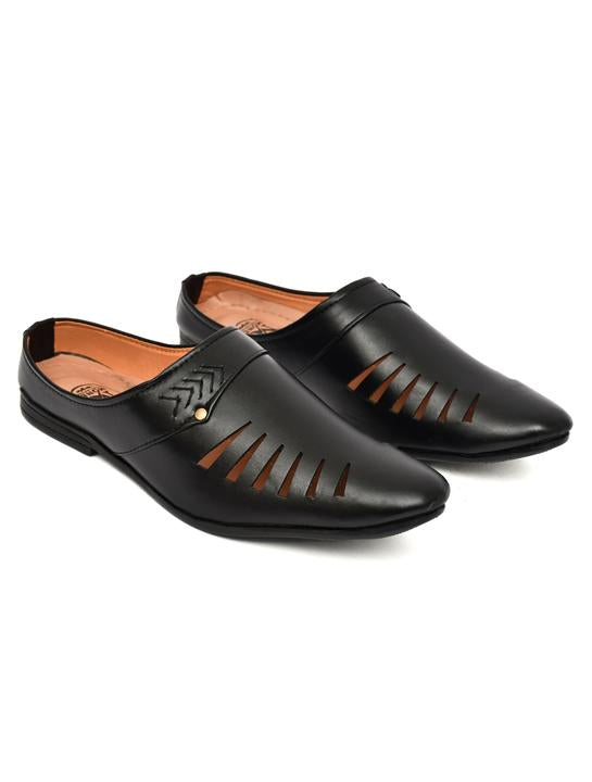 Men's Black Slip-On Casual Comfort Loafers with Cut-Out Design