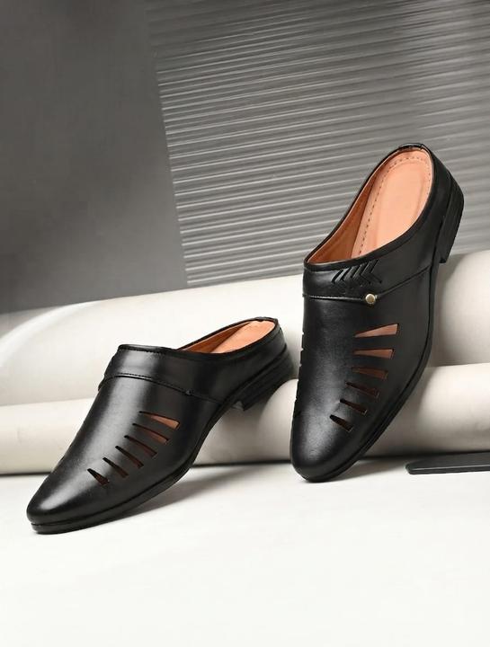 Men's Black Slip-On Casual Comfort Loafers with Cut-Out Design