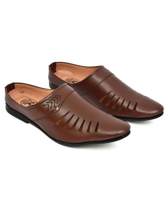 Men's Brown Slip-On Casual Comfort Loafers with Cut-Out Design