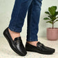 Men's Premium Black Synthetic Leather Horsebit Loafers