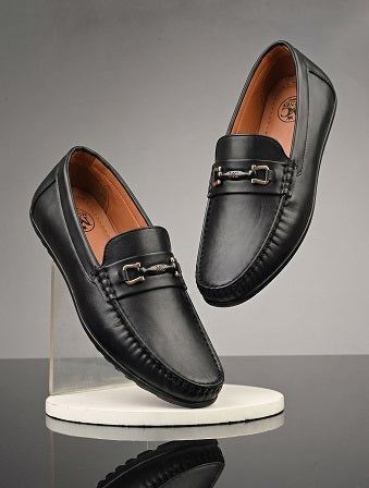 Men's Premium Black Synthetic Leather Horsebit Loafers