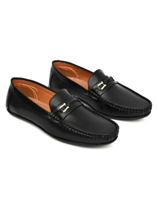 Men's Premium Black Synthetic Leather Horsebit Loafers