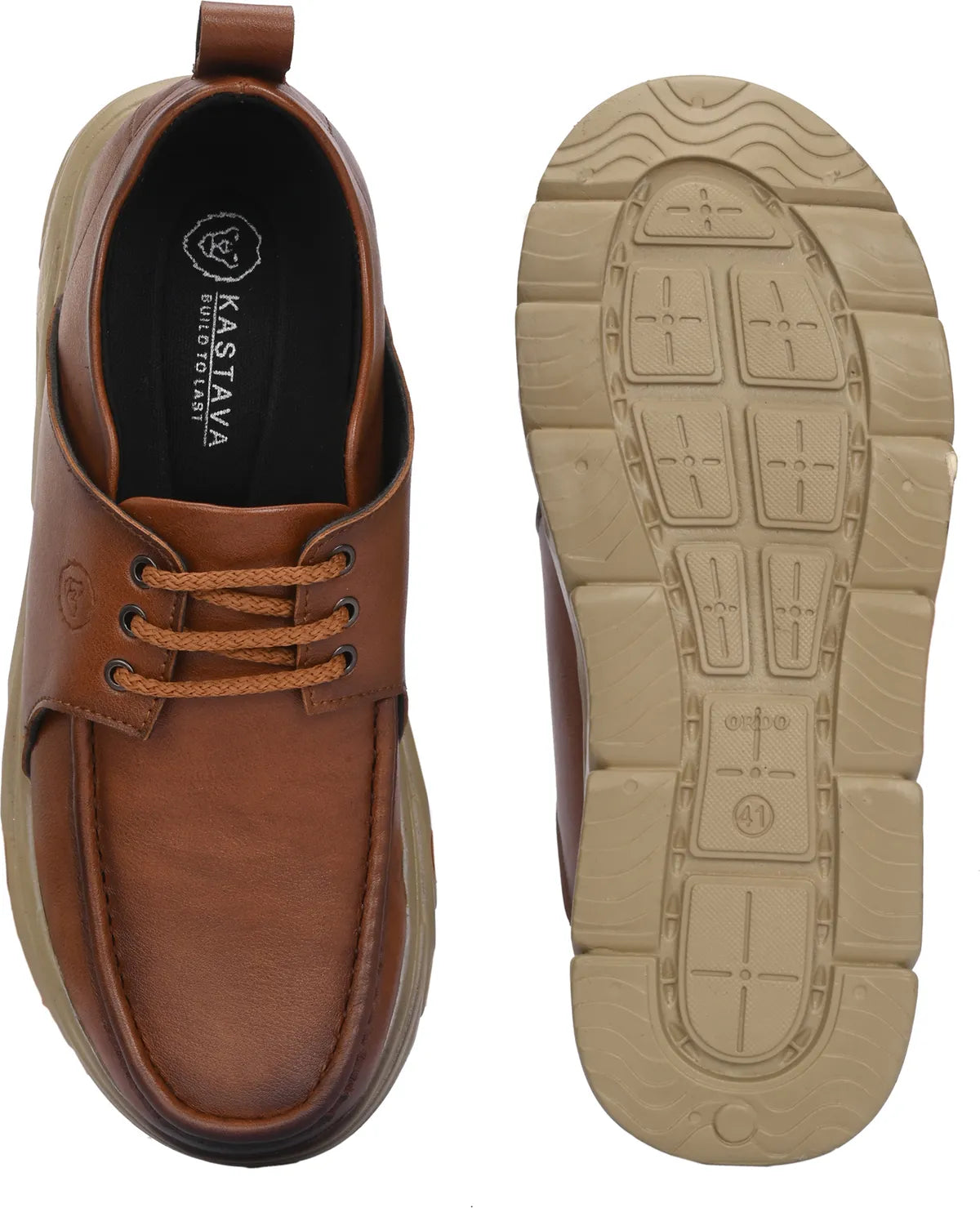 KASTAVA Casual Shoes Tan Lace Up Sneakers For Men (Tan): Size-9