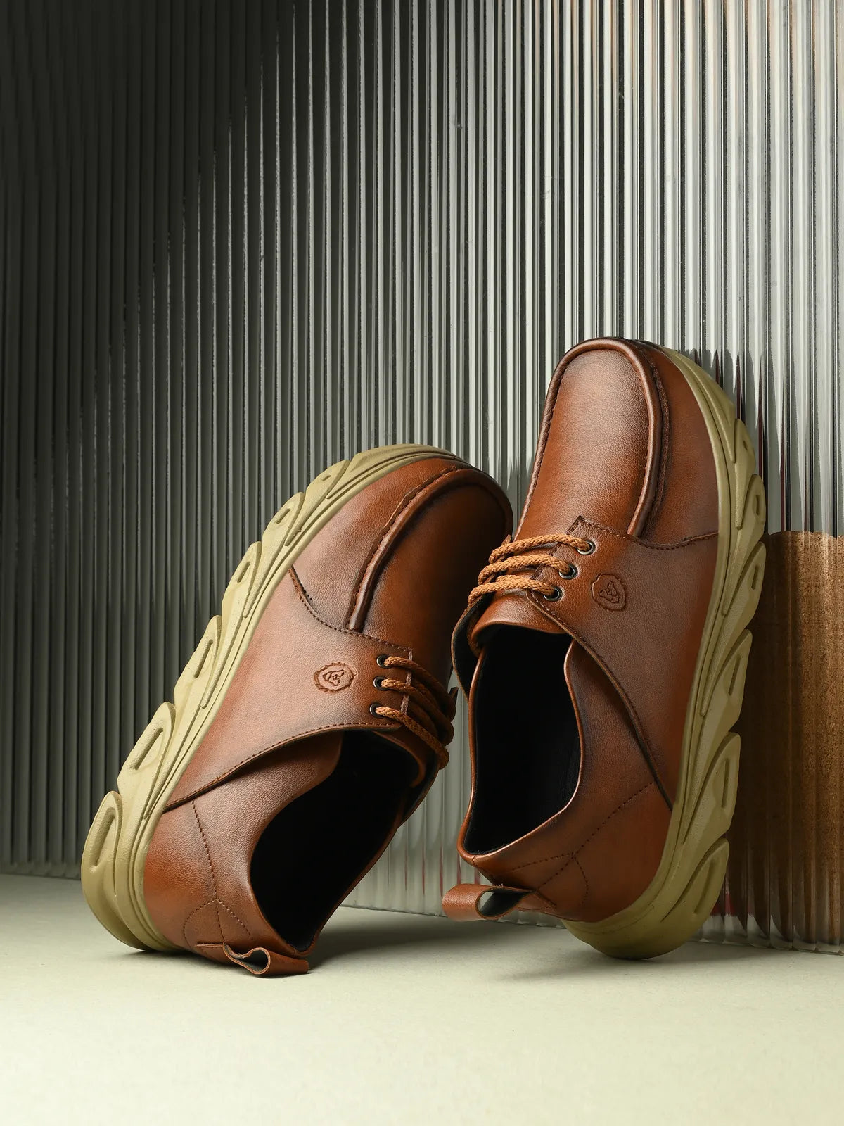 KASTAVA Casual Shoes Tan Lace Up Sneakers For Men (Tan): Size-9