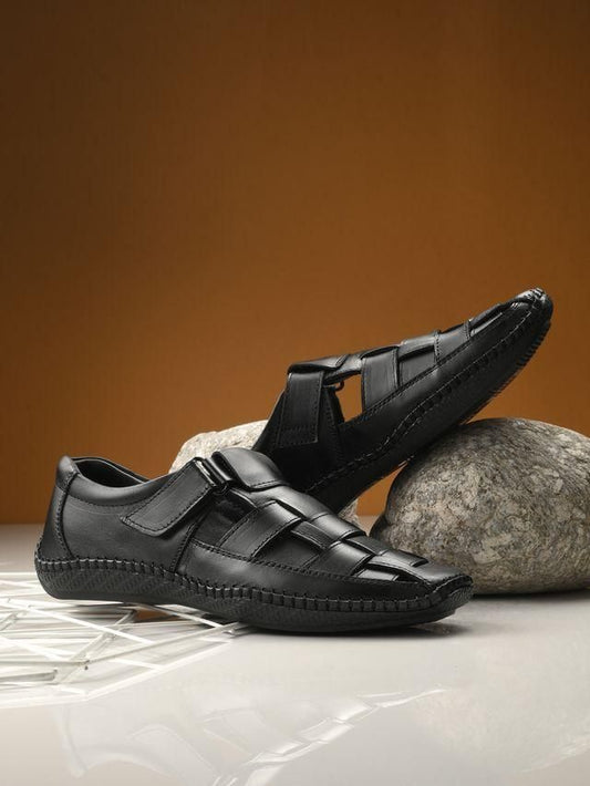 Mens Dreamers Black Leather Slippers