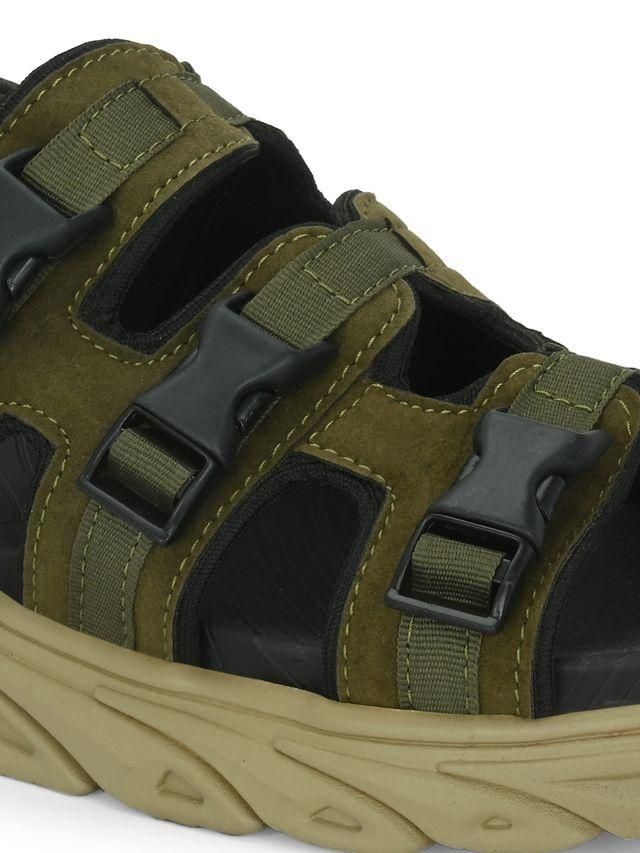 Mens Cuddle Feet Olive Leather Sandals