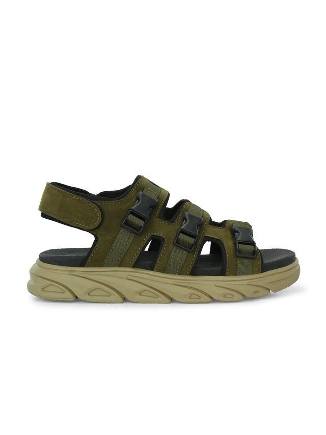 Mens Cuddle Feet Olive Leather Sandals