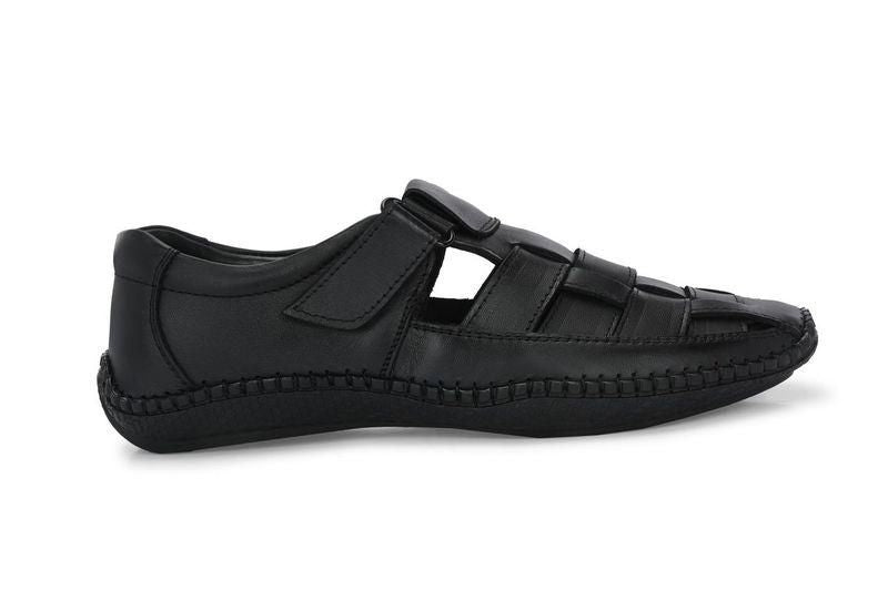 Mens Dreamers Black Leather Slippers