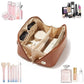 Double-Zipper Leather Cosmetic Travel Bag