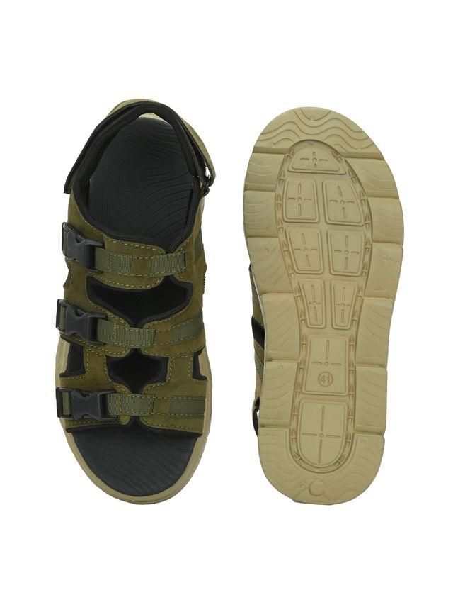 Mens Cuddle Feet Olive Leather Sandals