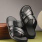 Mens Puffy Cloud Black Leather Slippers