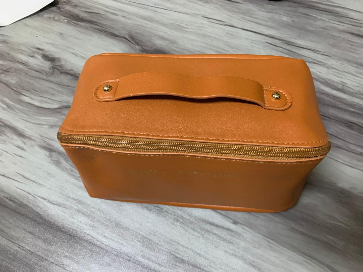 Double-Zipper Leather Cosmetic Travel Bag