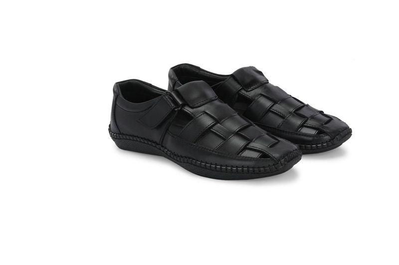 Mens Dreamers Black Leather Slippers