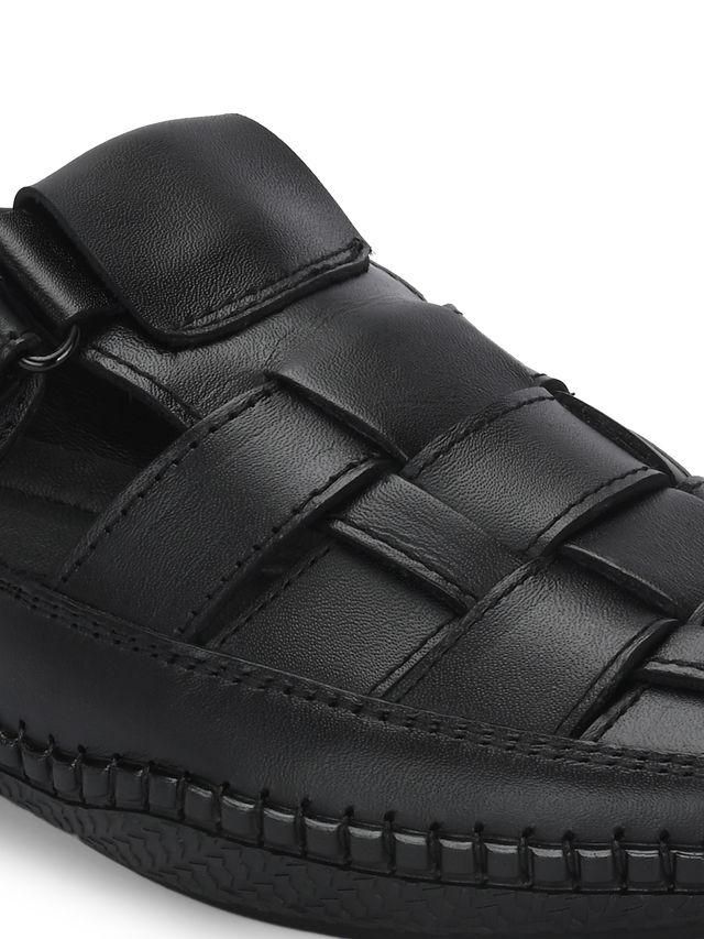 Mens Dreamers Black Leather Slippers