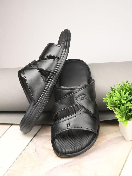 Men Cloud Nine Black Leather Slippers