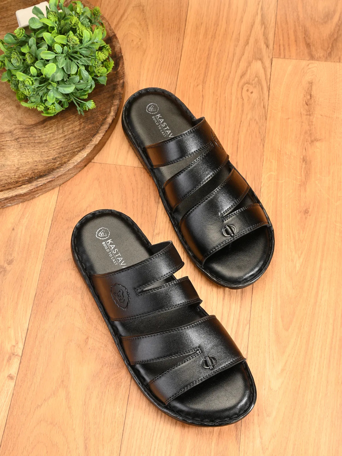 Black Synthetic Cushioned Comfortable Men Sandals: Size-9