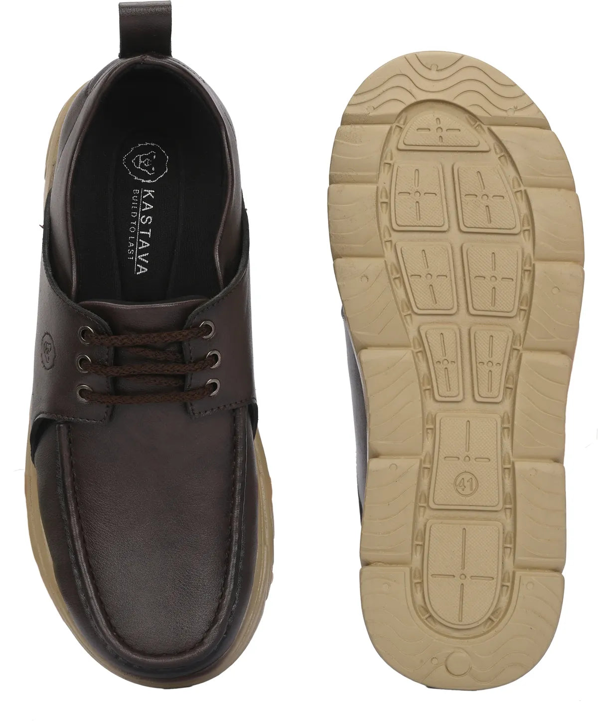 KASTAVA Casual Shoes Brown Lace Up Sneakers For Men (Brown): Size-8