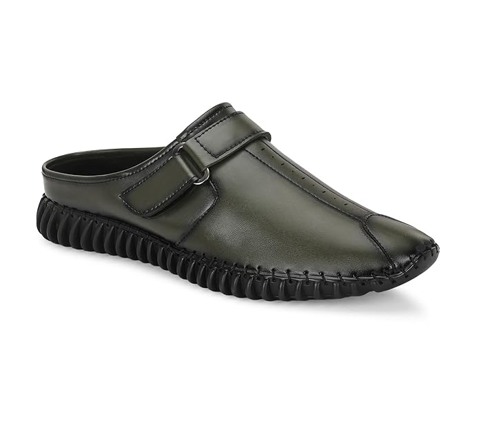 Green Synthetic Leather Slip-On Comfort Casuals Shoes For Men: Size-10