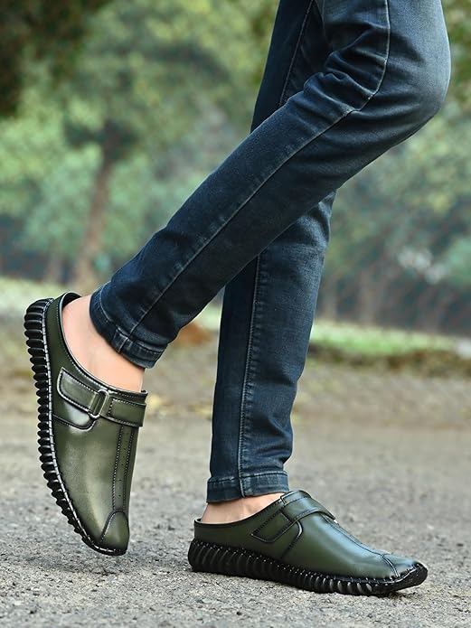 Green Synthetic Leather Slip-On Comfort Casuals Shoes For Men: Size-10