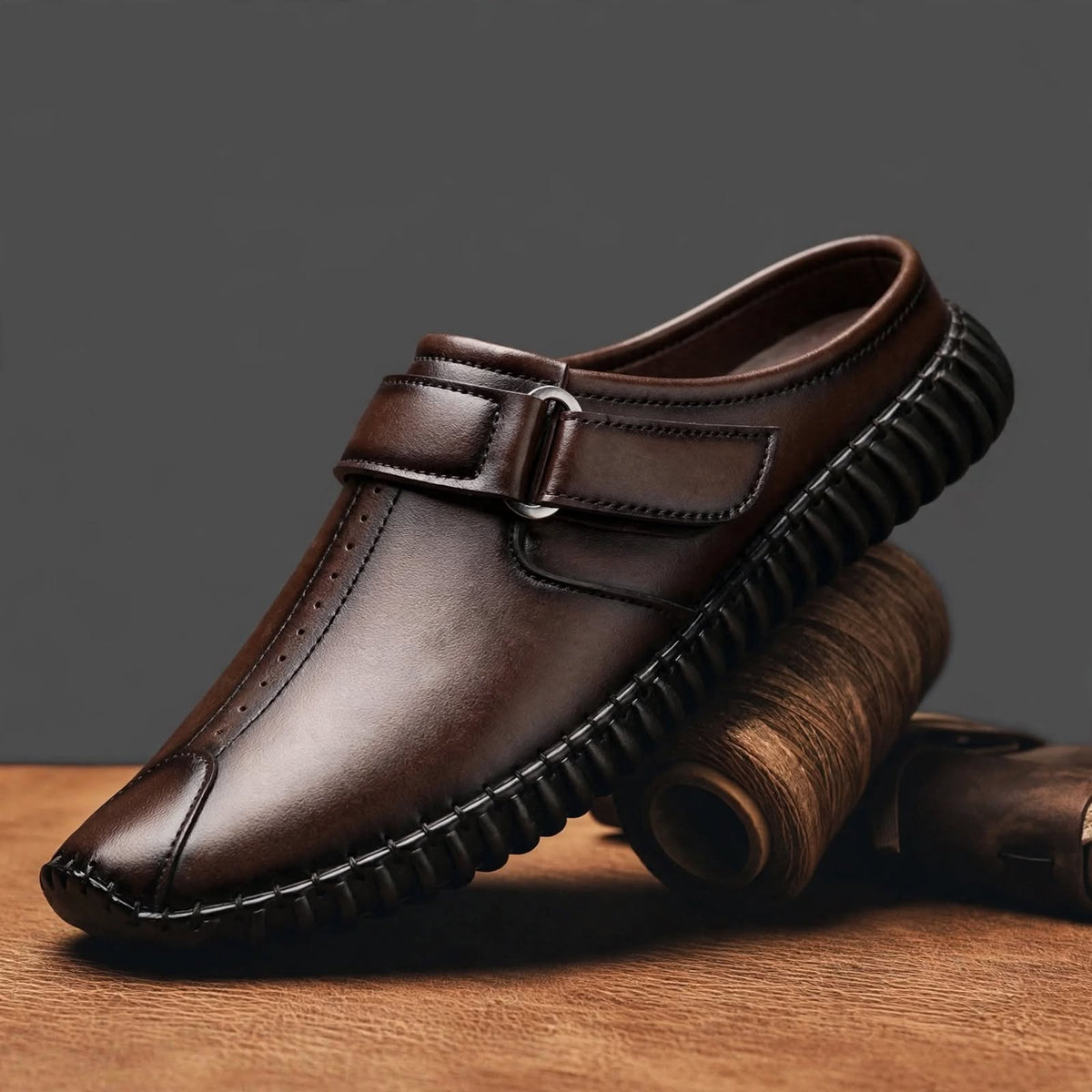 Men's Bantu Style Brown Loafer Casual Shoe- inclined view