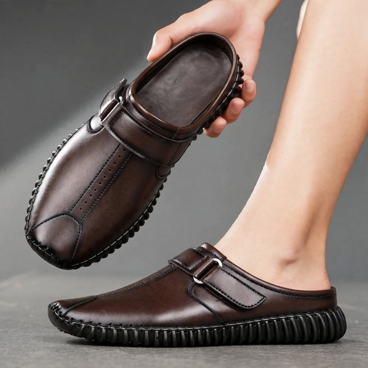 Men's Bantu Style Brown Loafer Casual Shoe-side and front view