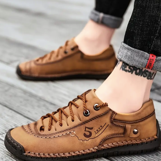 Men's Casual Leather Tan Shoes Lightweight