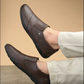 Brown Solid Round Toe Formal Slip-On Shoes