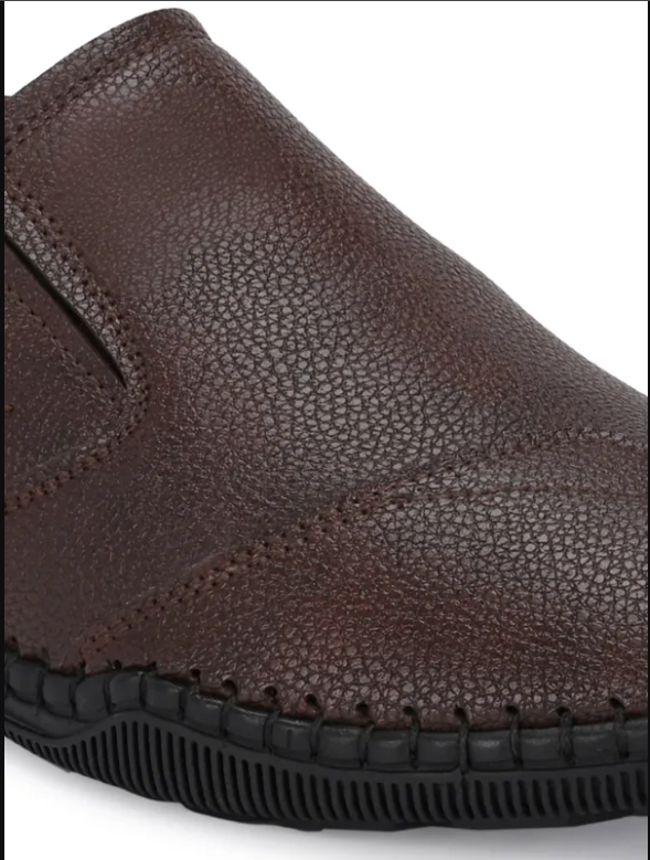 Brown Solid Round Toe Formal Slip-On Shoes
