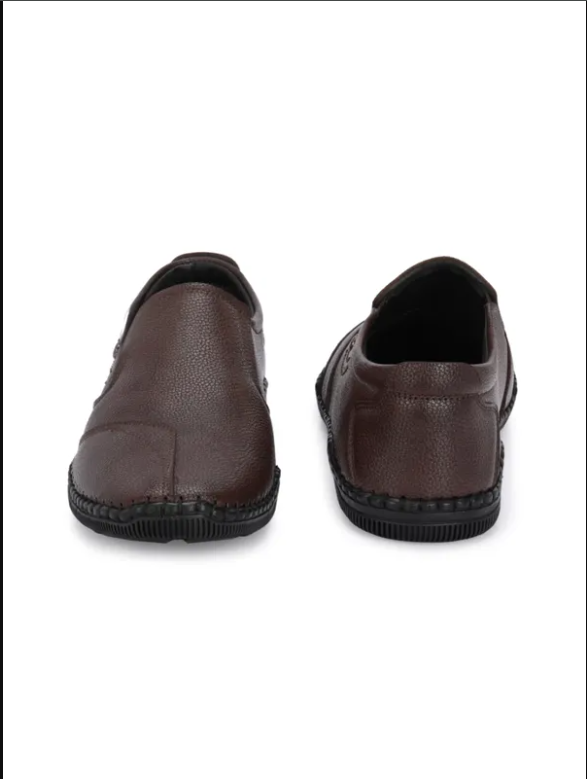Brown Solid Round Toe Formal Slip-On Shoes