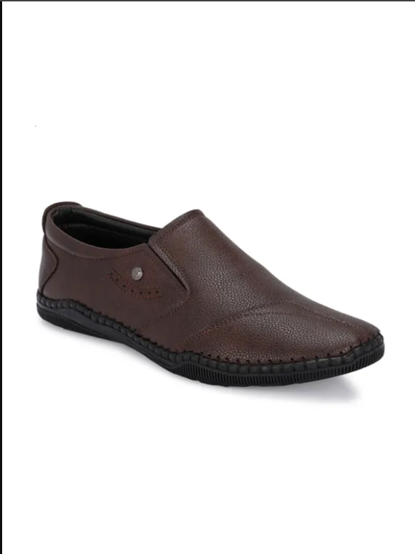 Brown Solid Round Toe Formal Slip-On Shoes