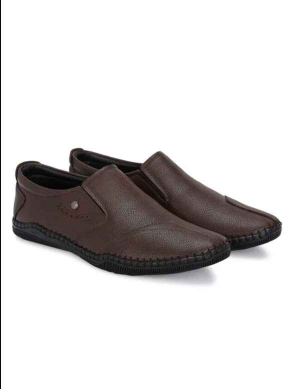 Brown Solid Round Toe Formal Slip-On Shoes