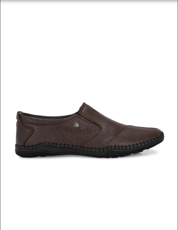 Brown Solid Round Toe Formal Slip-On Shoes