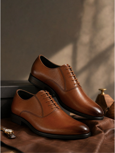 Men's Textured Leather Formal Tan Shoes