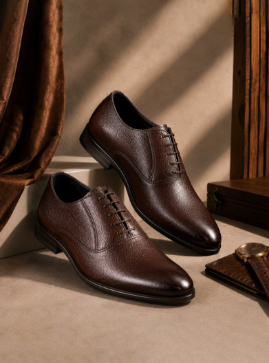 Men's Textured Leather Formal Brown Shoes