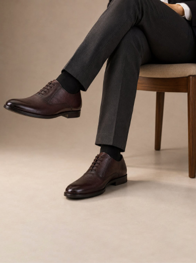 Men's Textured Leather Formal Brown Shoes