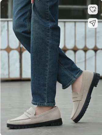 Men Round Toe Slip-On Loafers | Cream