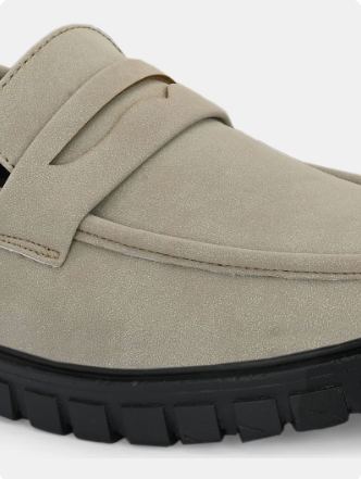 Men Round Toe Slip-On Loafers | Cream