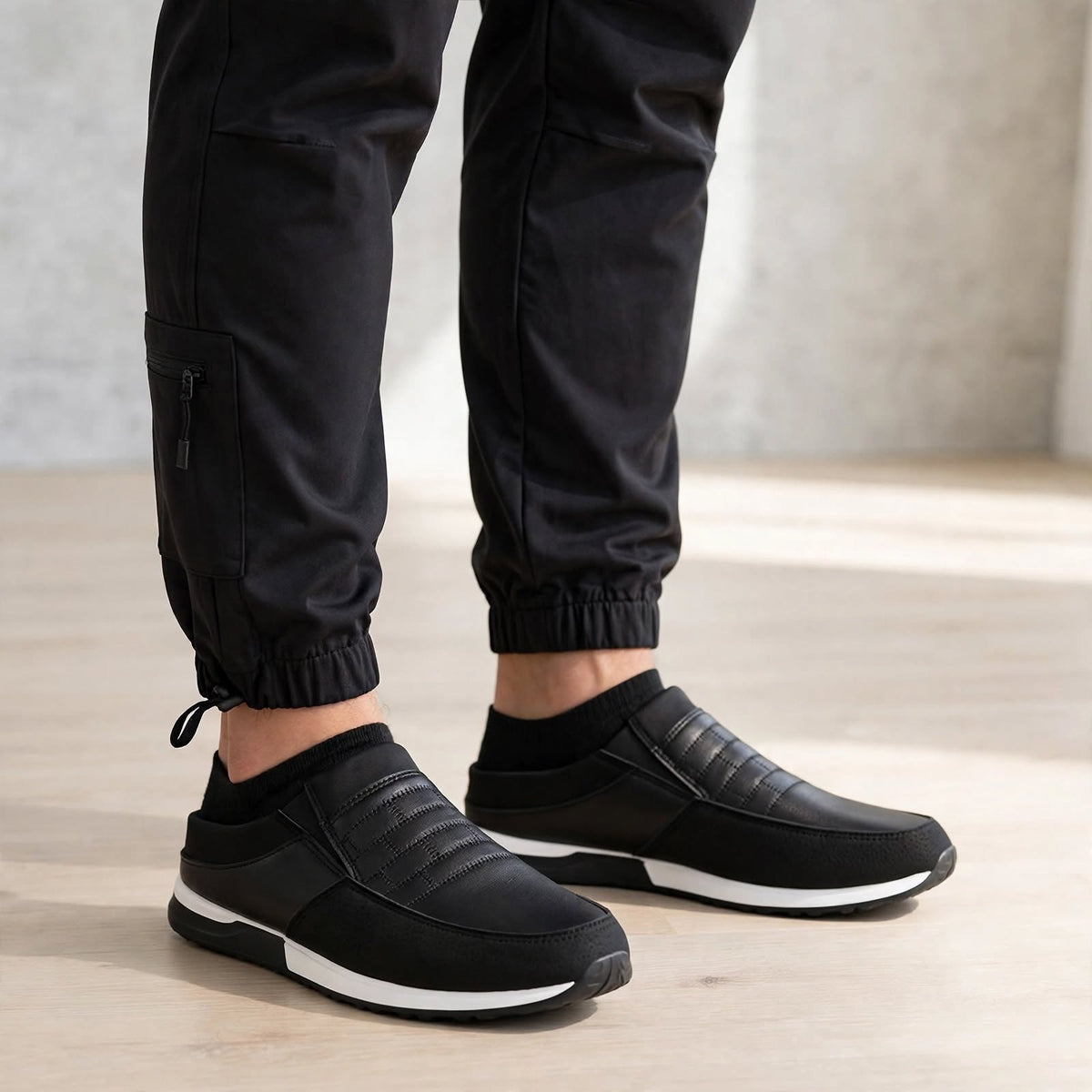 Men's Korean-Style Black Slip-On Shoes