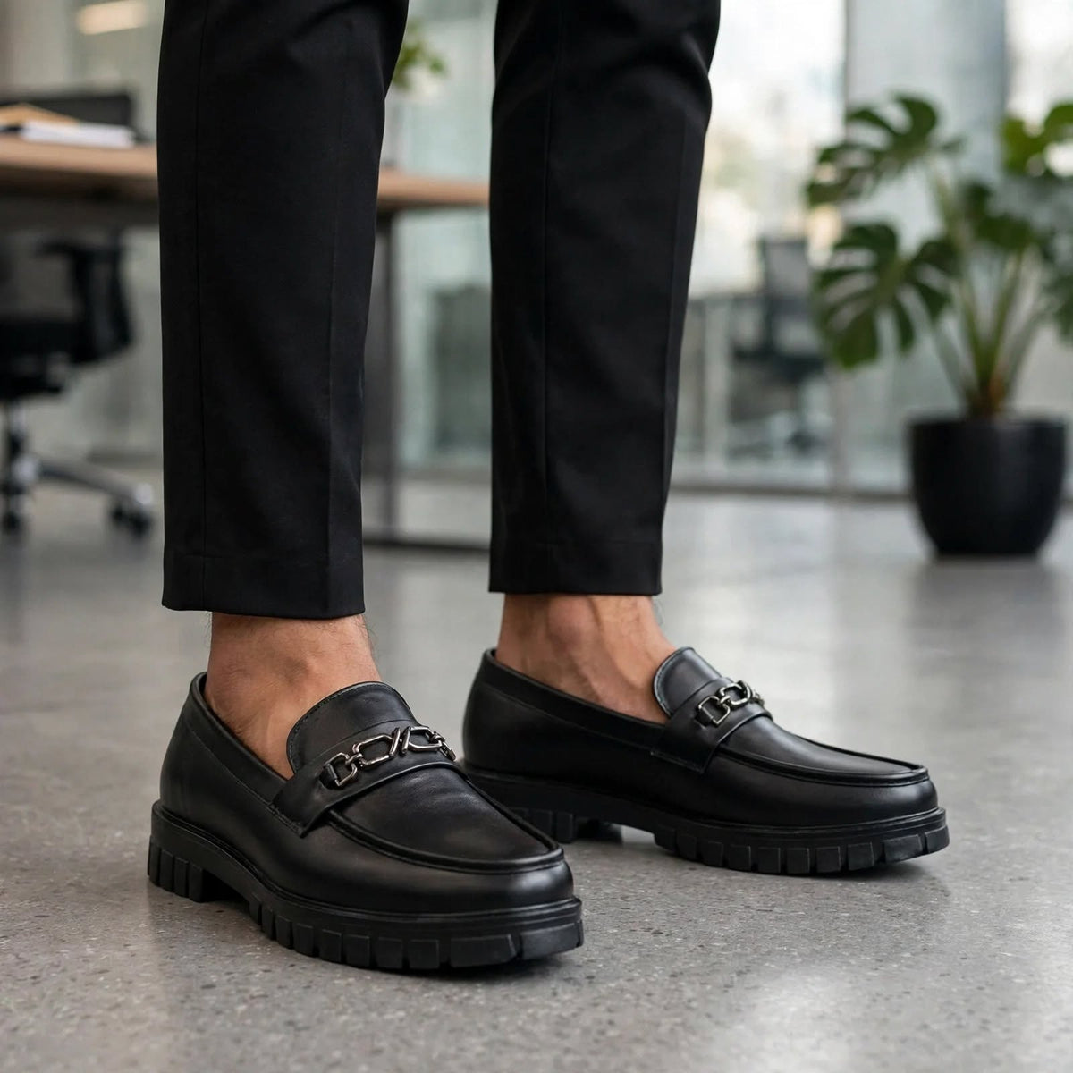 Men's Slip On Horsebit Black Loafers