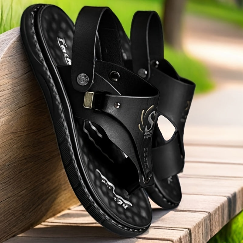 Mens Casual Synthetic Leather Sandal Black - Size = 10