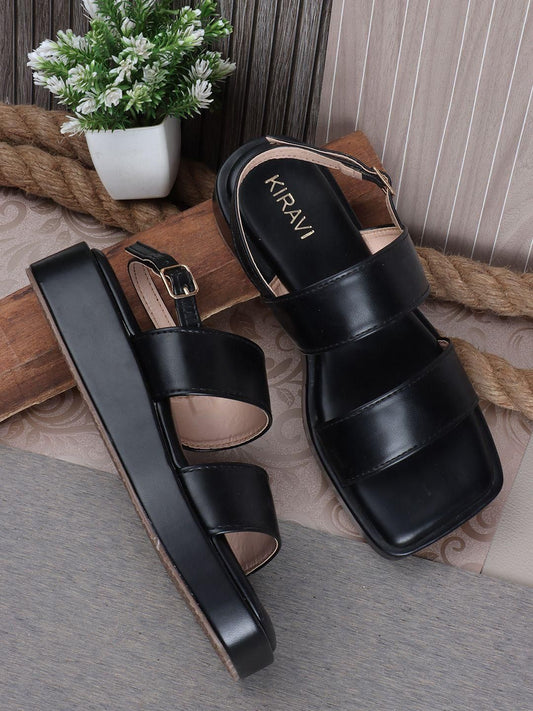 Kiravi Back Closed Buckle Black Sandals