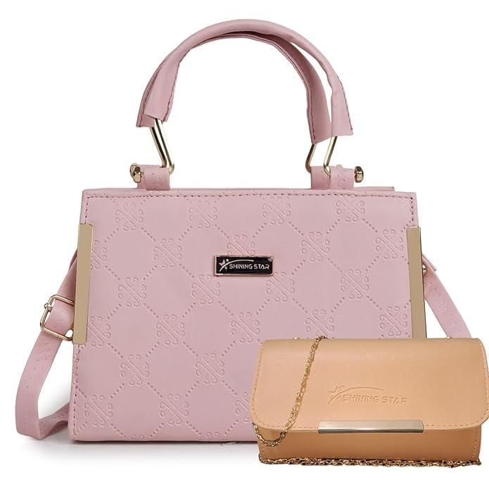 Shining Star Synthetic Leather Women's Satchel Bag�With Clutch (Peach)