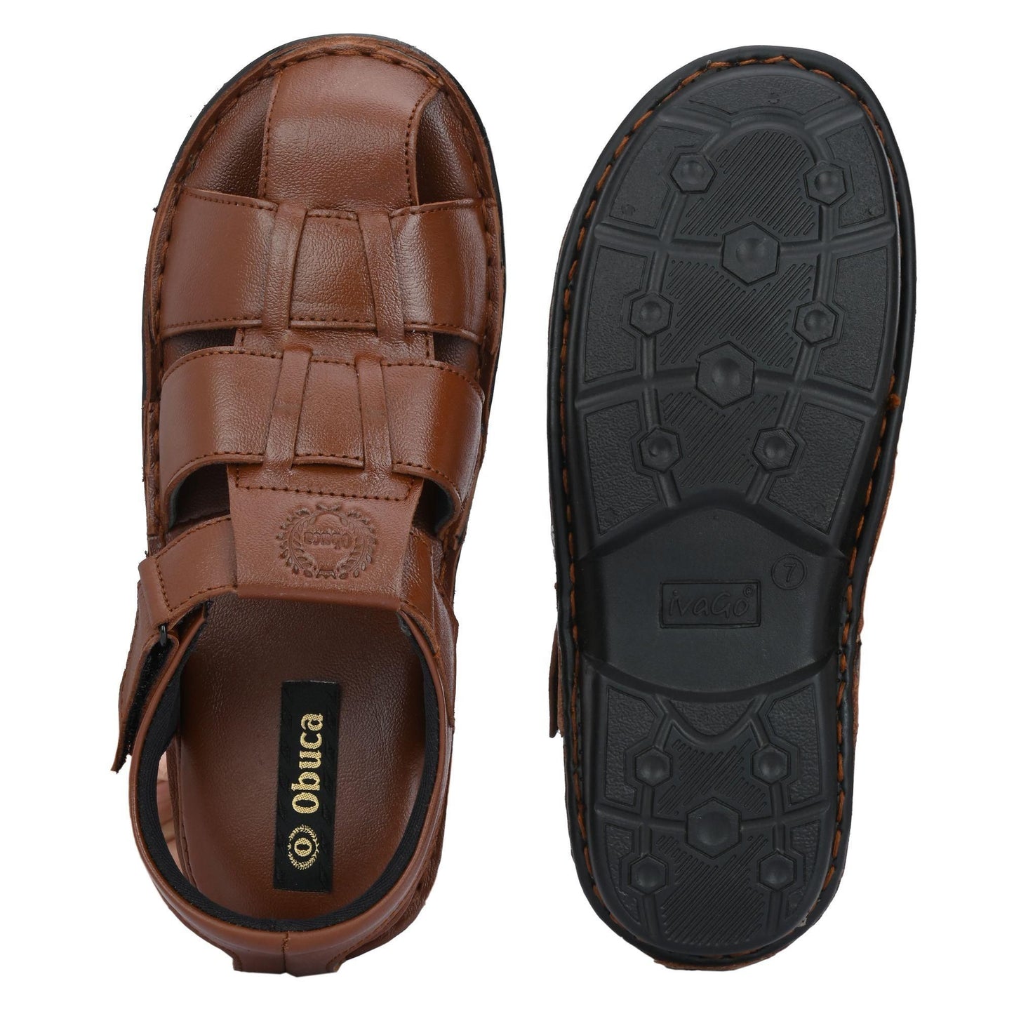 Men's PU Leather Brown Velcro Casual Sandal