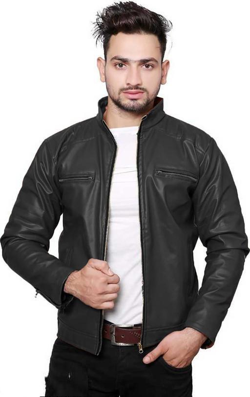 Mens Solid PU Leather Full Sleeves Jacket